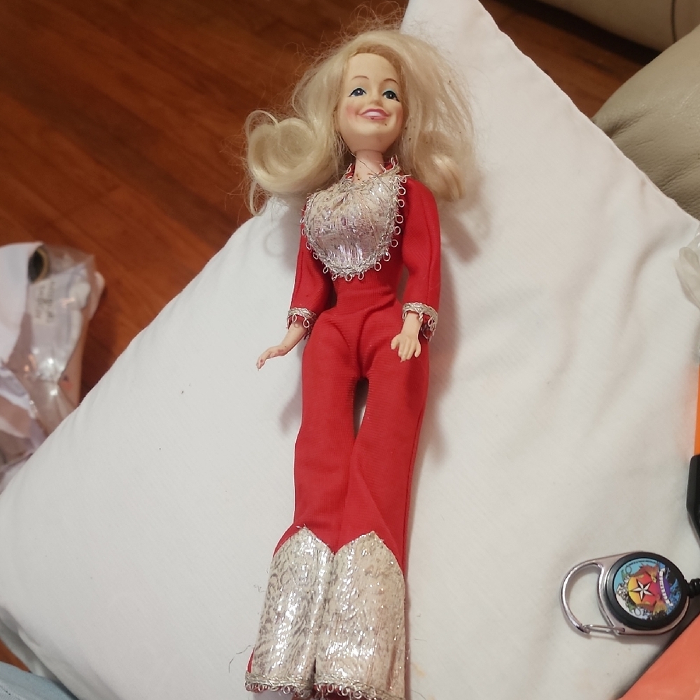 Unbranded Women’s Red Jumpsuit Doll Outfit with Silver Accents